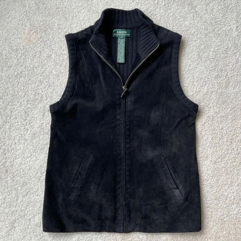VTG Ralph Lauren Suede & Wool Ribbed Back Waistcoat Vest – S
